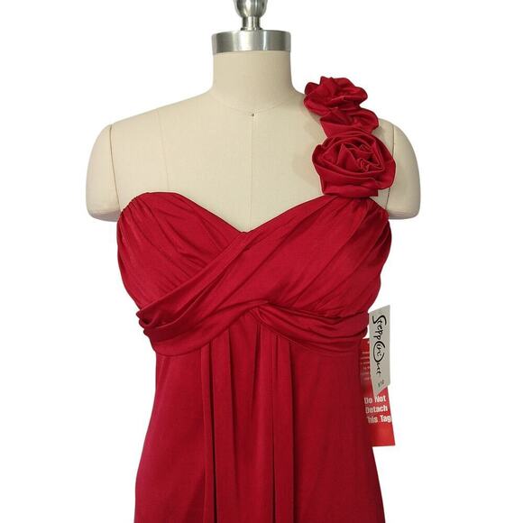 Vintage Y2K Prom Dress Maxi Gown Red Satin Size S M New Rosette One Shoulder - Picture 3 of 9